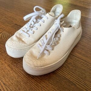 Sam Edelman White Snakeskin Platform Sneakers